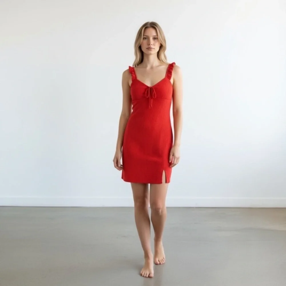 No Boundaries | Dresses | No Boundaries Dress Womens Xs Red Ribbed Knit Bodycon Mini Ruched Tie